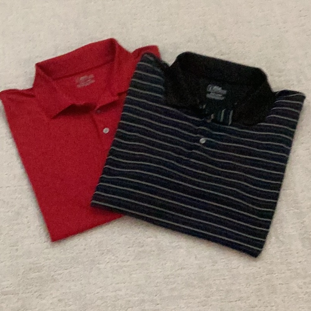 Bundle of 2 XXL PGA Tour Golf Shirts. Red, Black Striped